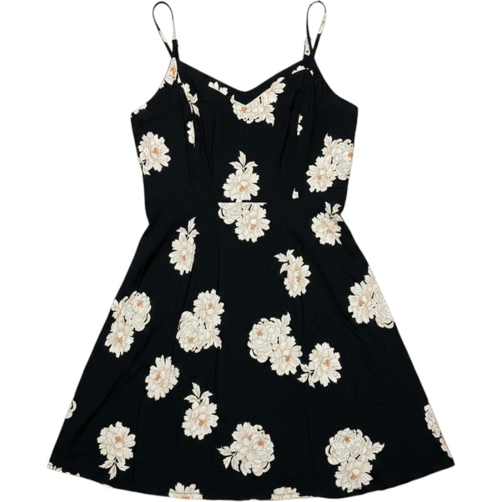 Old Navy‎ White Floral Mini Dress Women Large Black Smocked V-Neck Flowy Relaxed